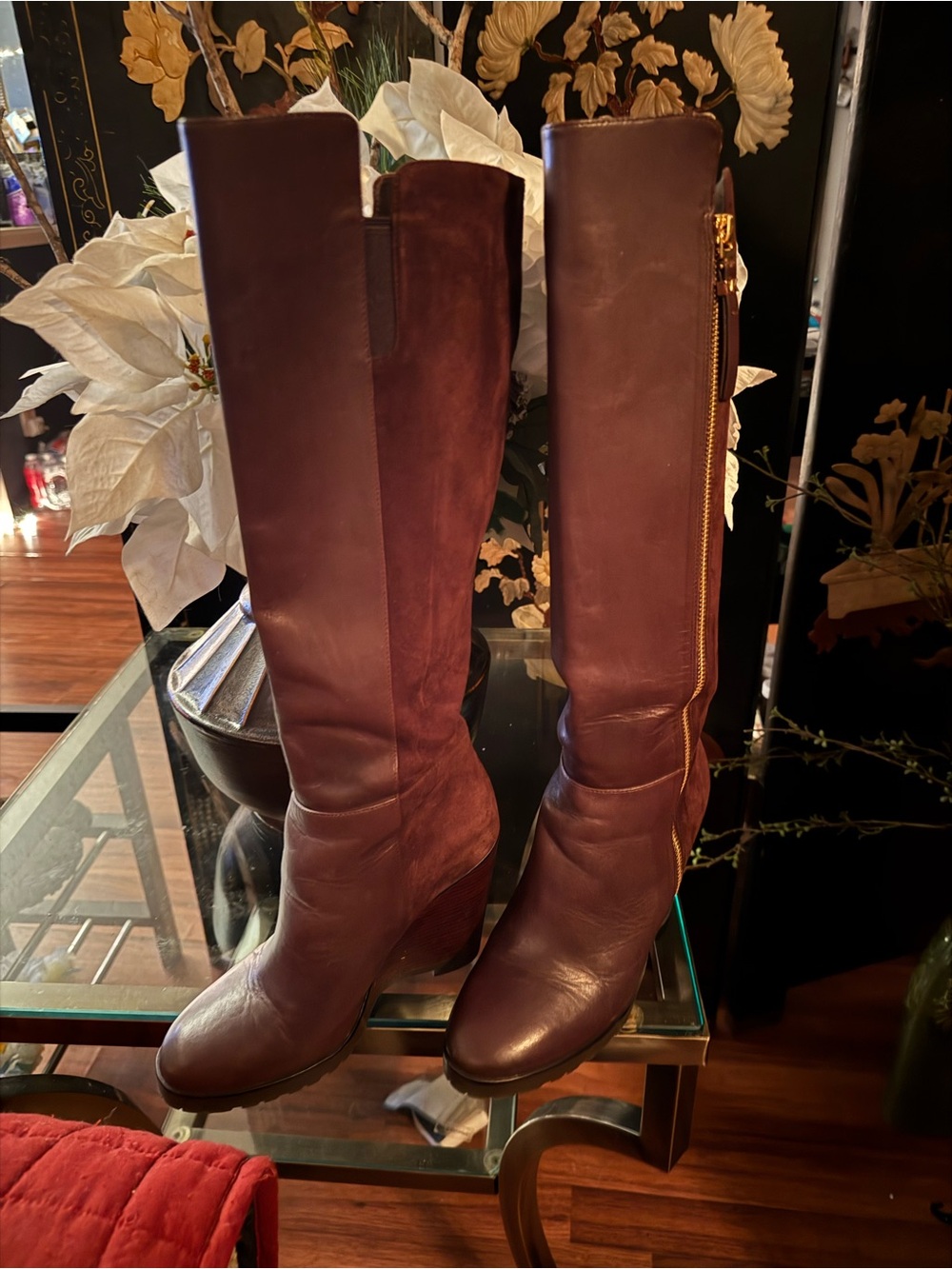 Tall MK leather brown boots